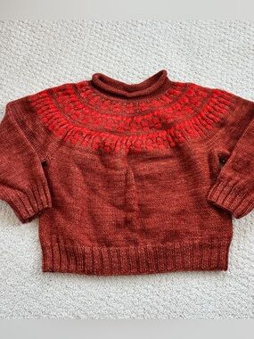 Misha and puff merino wool Rust Red Knit Yoke Sweater